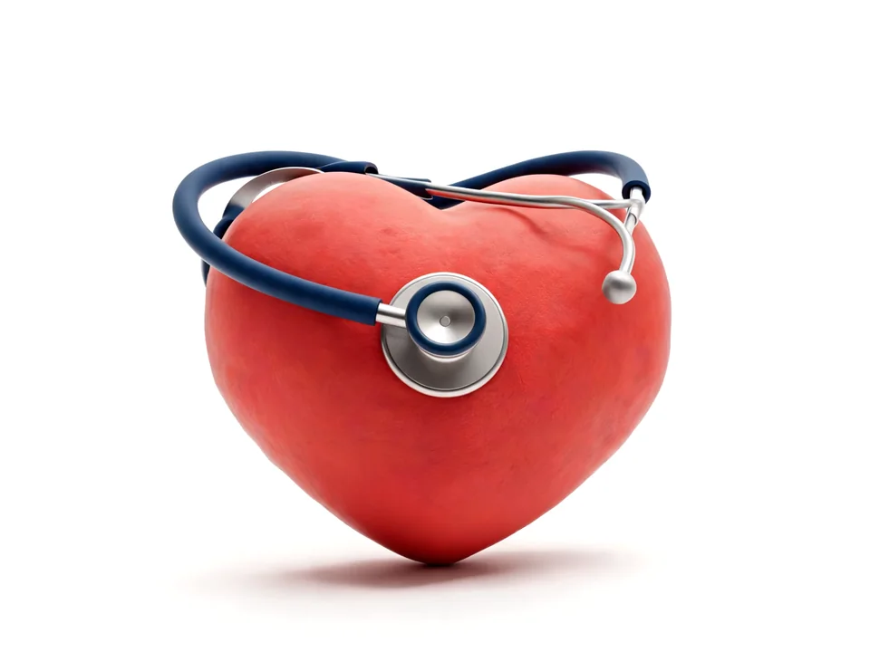 A red heart with a stethoscope around it